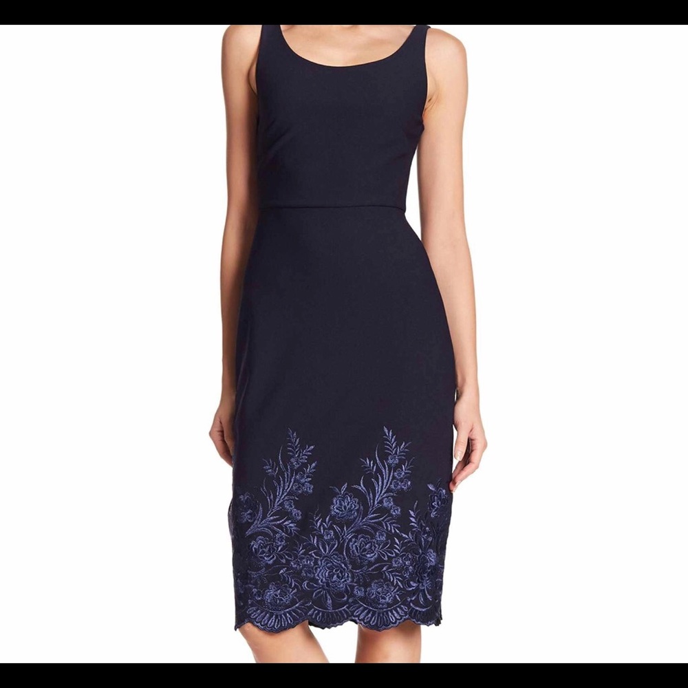 Betsey Johnson Navy Bodycon Embroidered Midi Dress